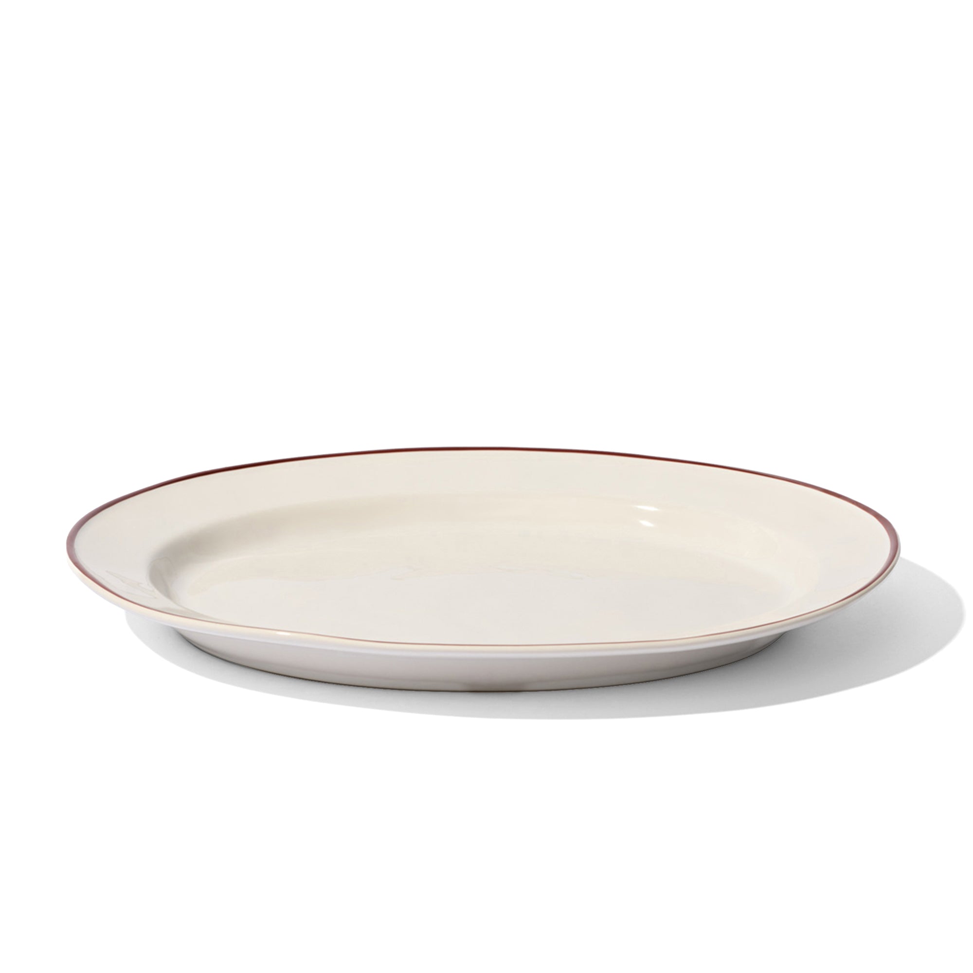 Beja Large Oval Platter White With Red Hand Painted Rim