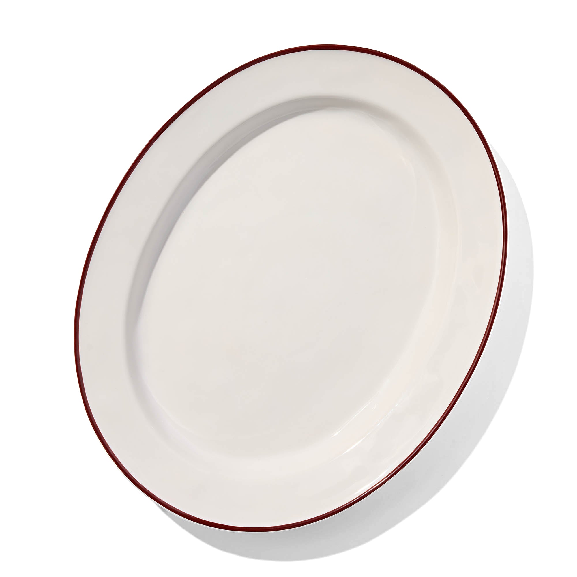 Beja Large Oval Platter White With Red Hand Painted Rim