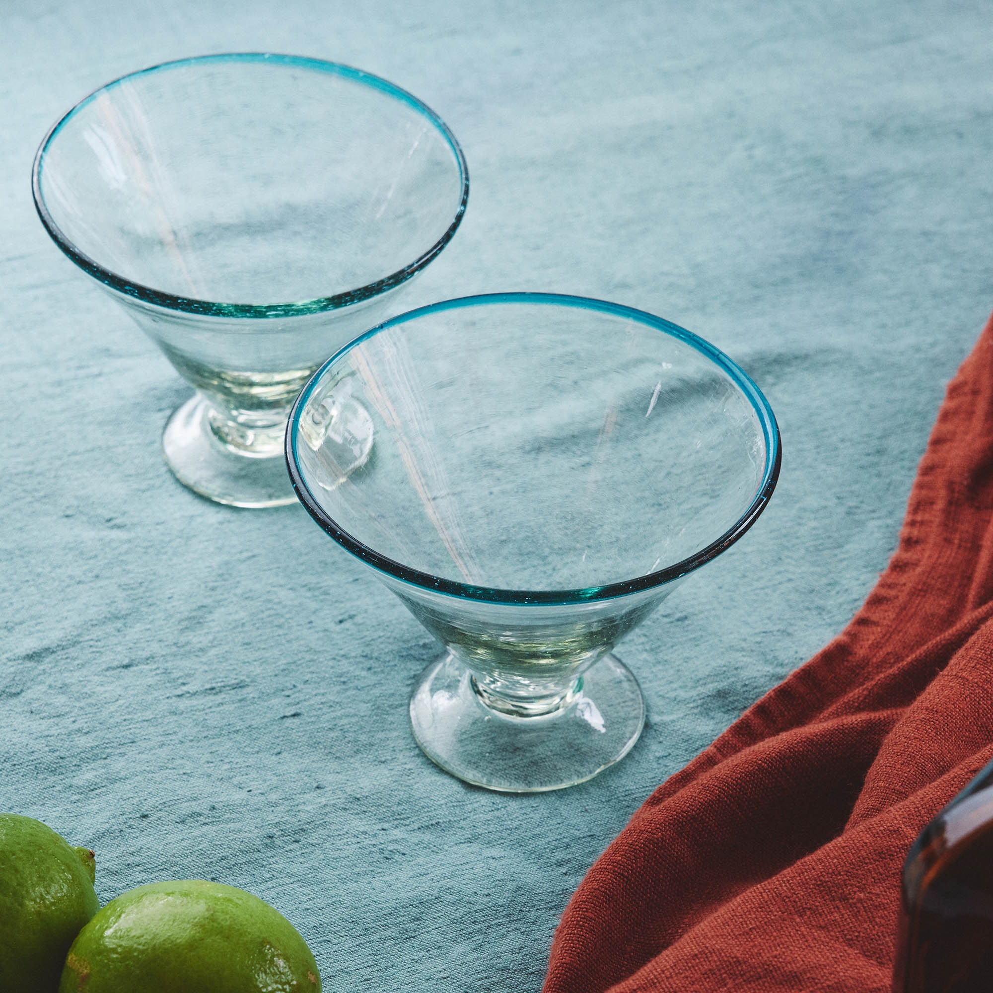 Green Rim Margarita Glass, set of 2