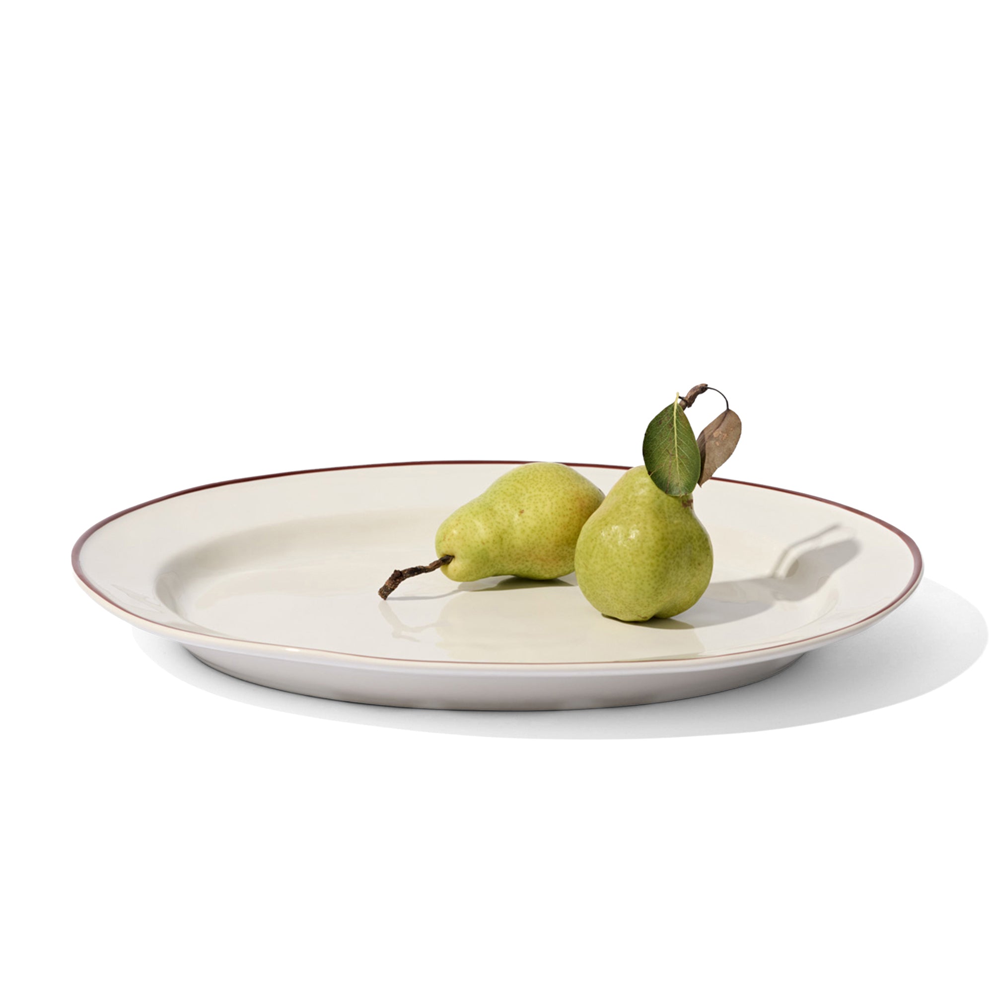 Beja Large Oval Platter White With Red Hand Painted Rim