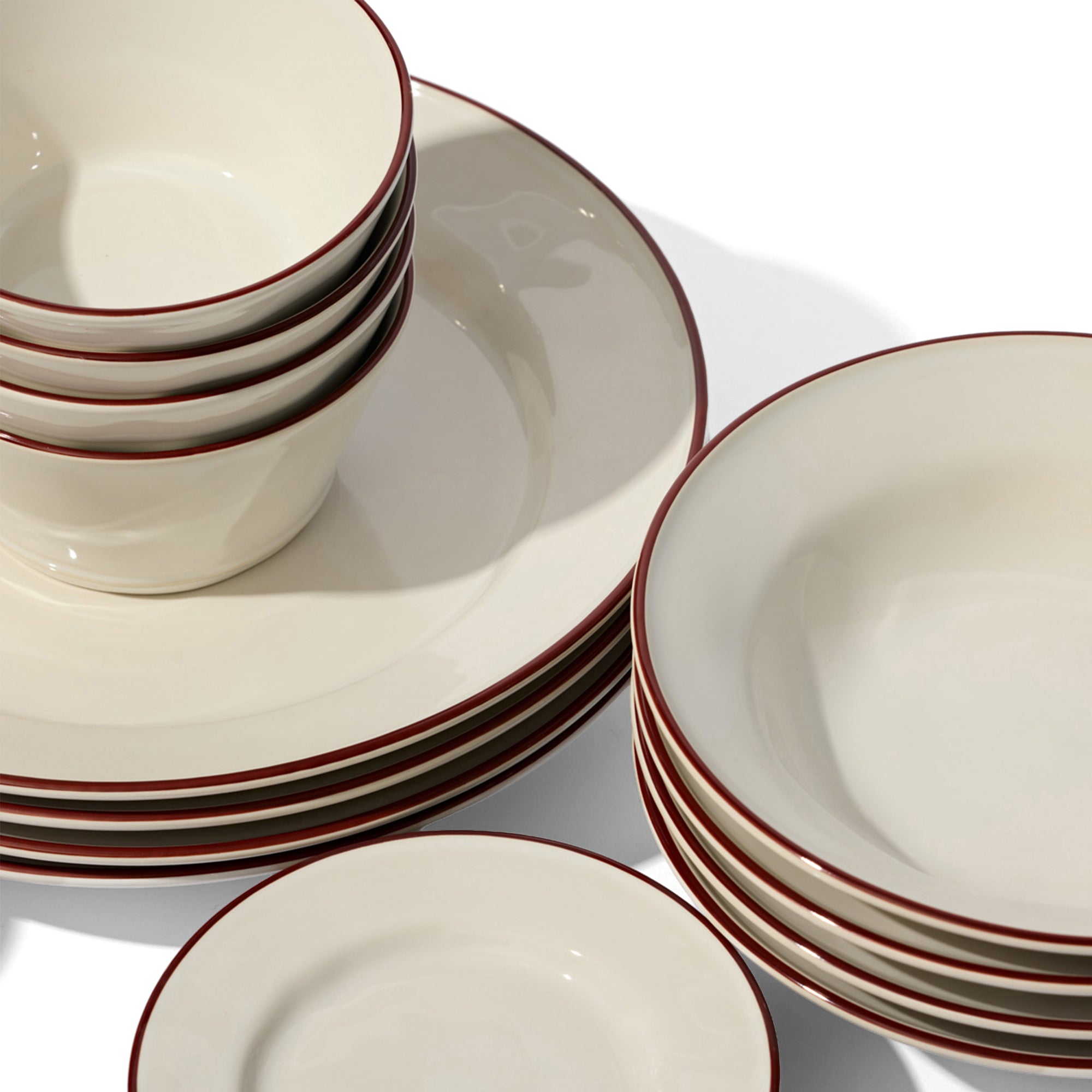 Beja Cereal Bowl White With Red Hand Painted Rim