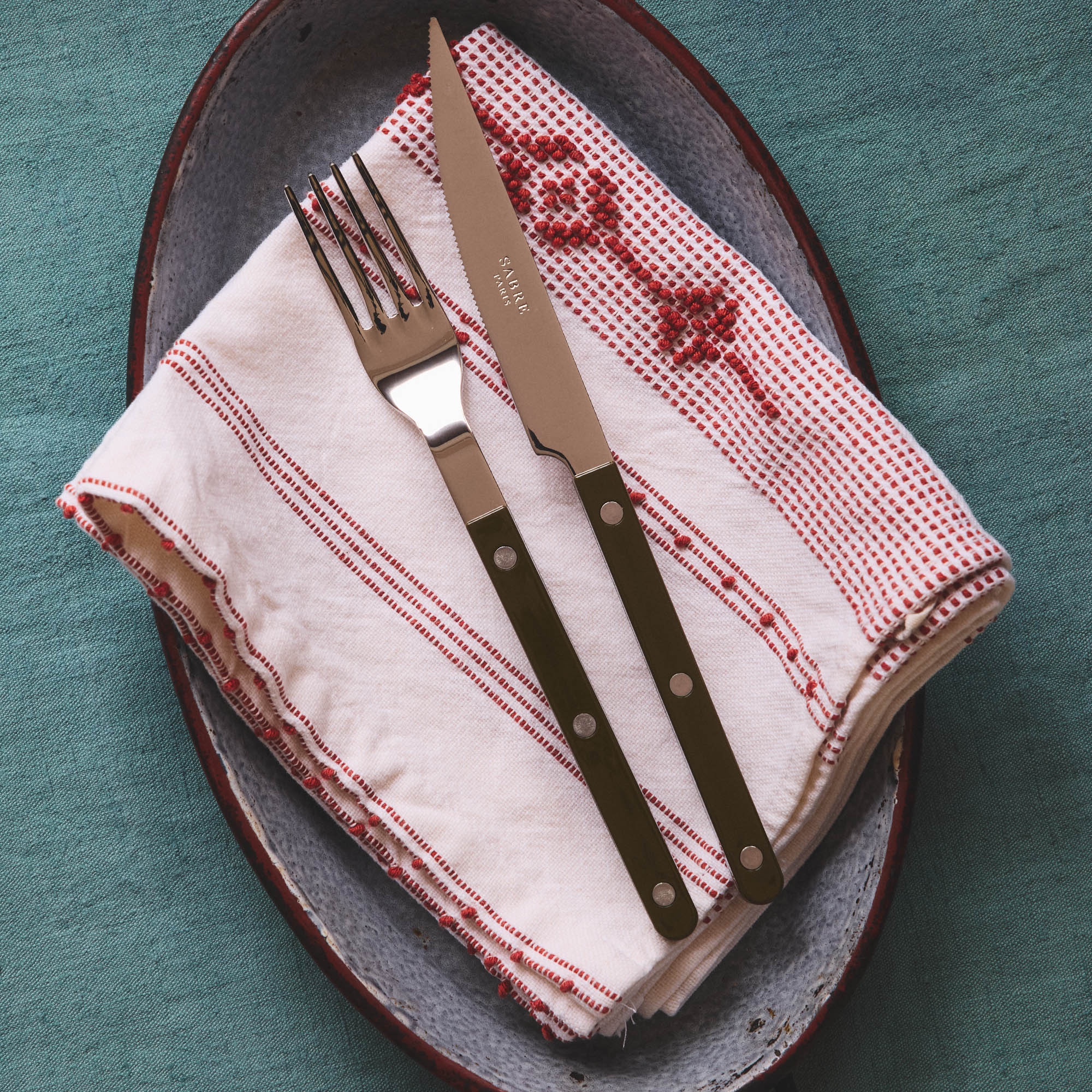 Bistrot Solid 4 Piece Cutlery Set in Green Fern