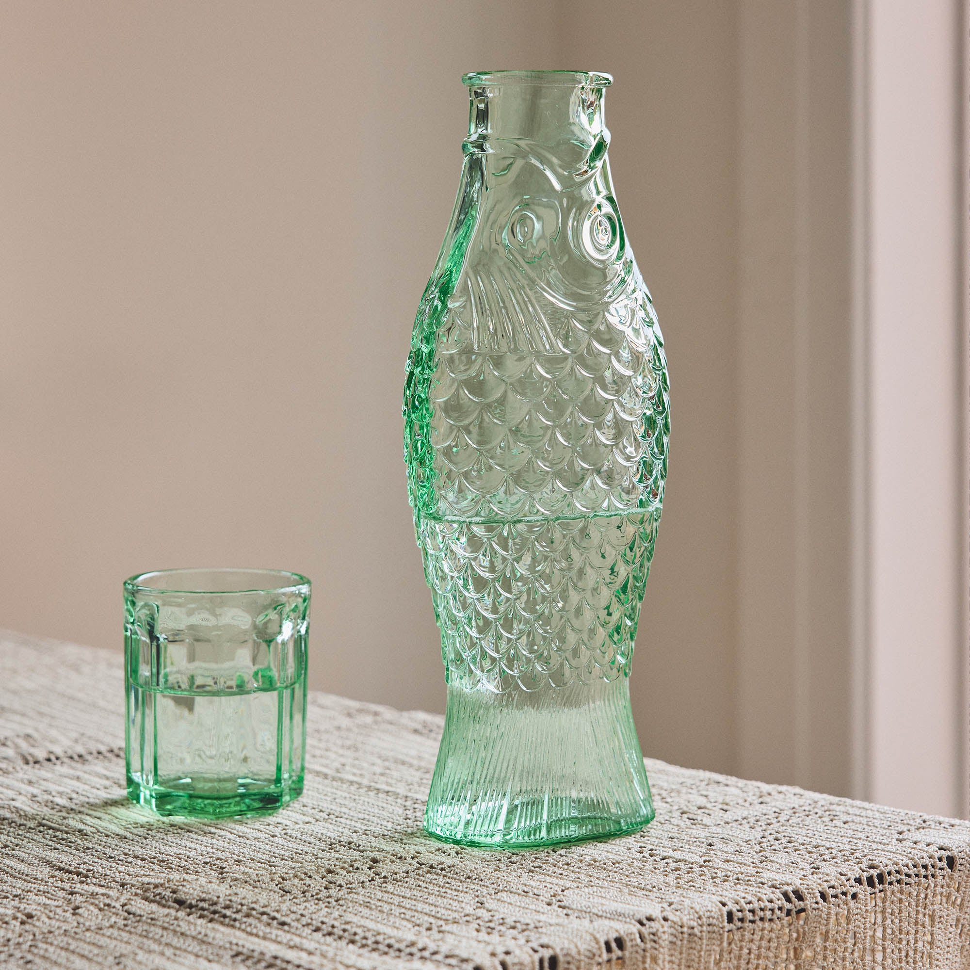Fish & Fish Carafe in Transparent Green
